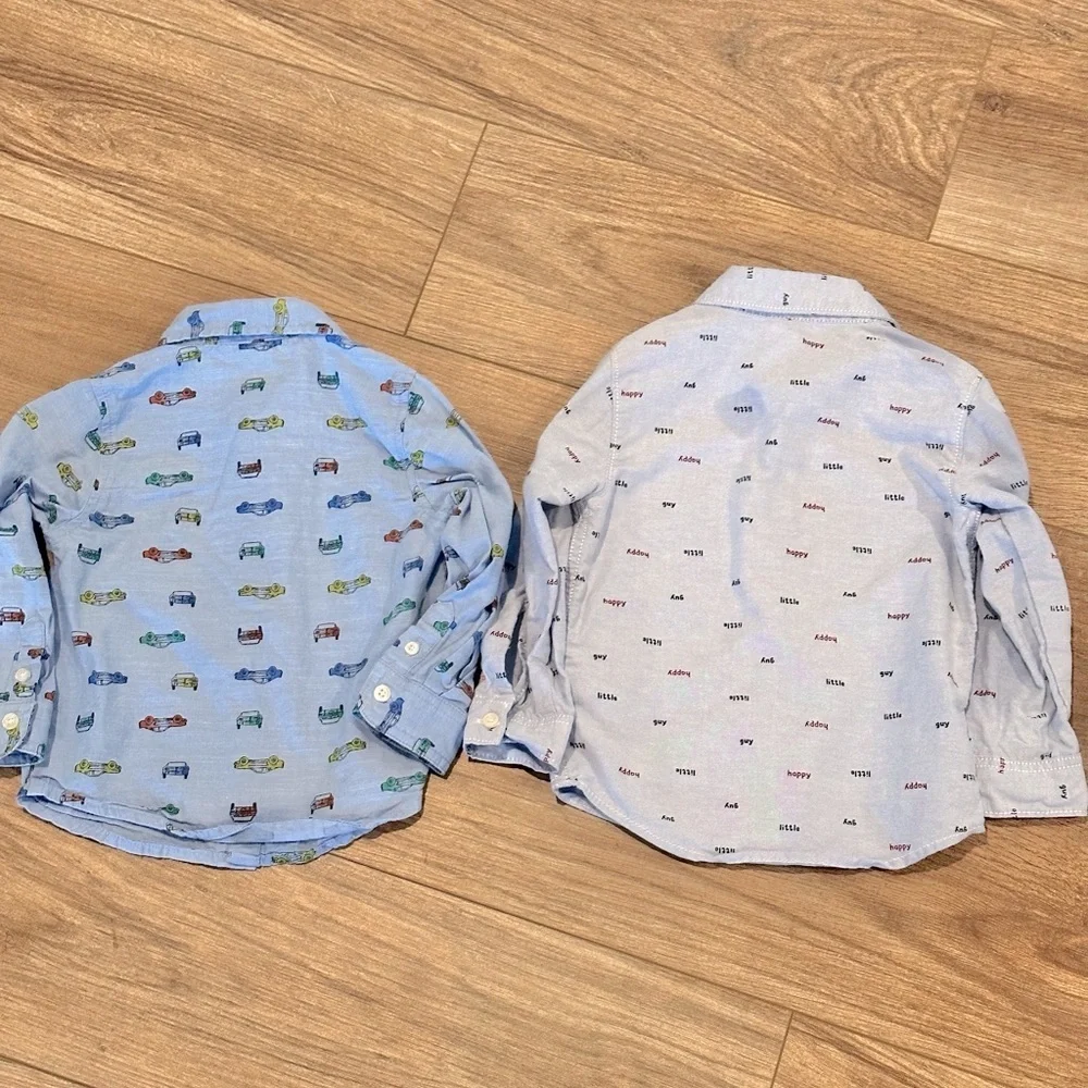 Bundle of 2 toddler boys blue button down collared shirts size 24 months